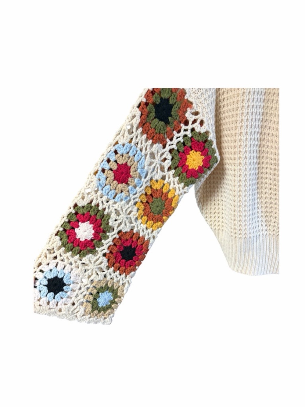 Sincerely Jules Knit Crochet Granny Square Sleeves Boho Cardigan Sweater - Picture 3 of 5
